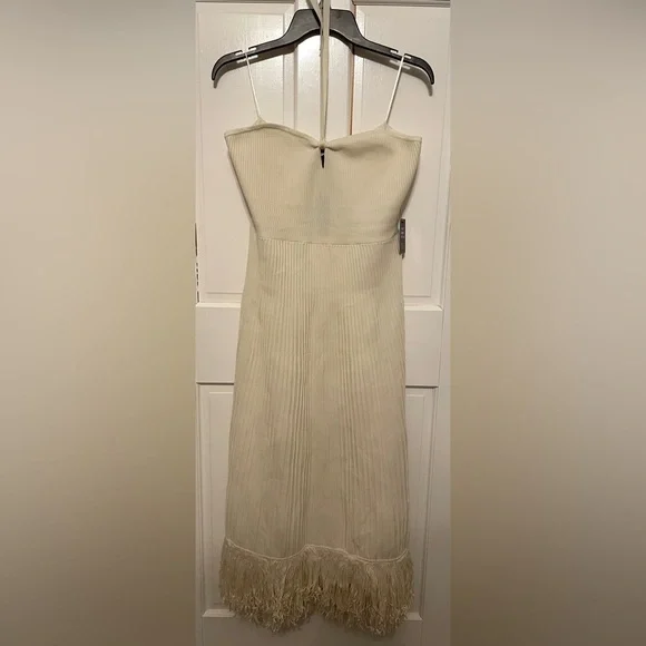 NWT Express Ribbed Halter Midi Dress w/ Fringe - Picture 3 of 9